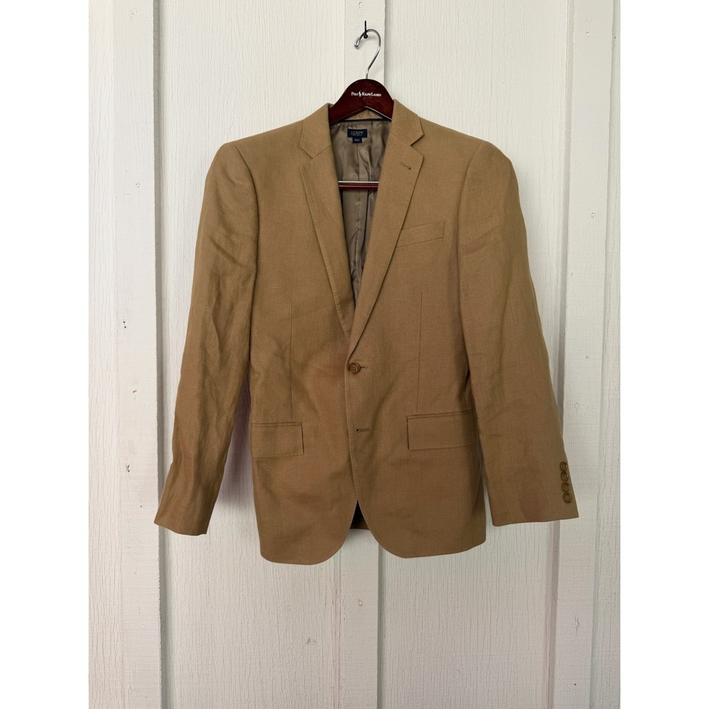 J.Crew Ludlow Sport Coat Blazer 36S Tan Irish Linen Mens Summer Suit Jacket